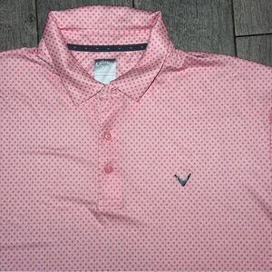 Callaway Mens XL Polo All Over Print Opti-Dri Stretch Cooling Golf Shirt V Pink